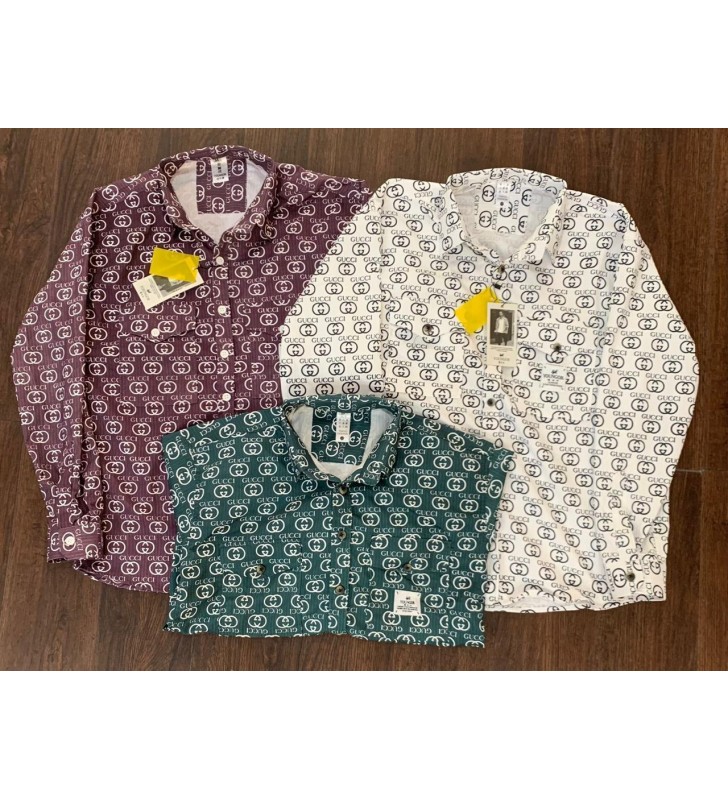 Green, Off White and Wine Colored Printed Casual Slim Fit Shirts