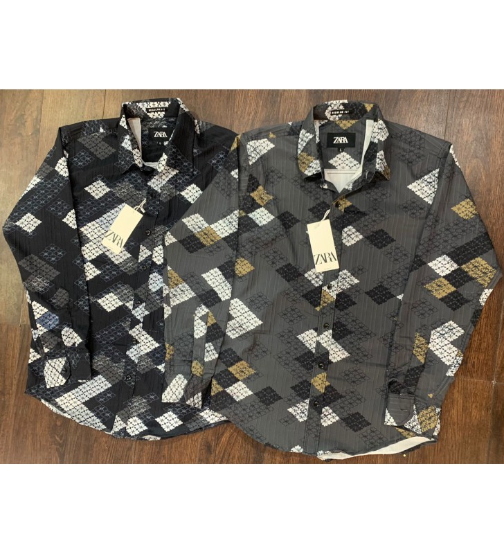 Black and Gray Printed Fancy Shirt