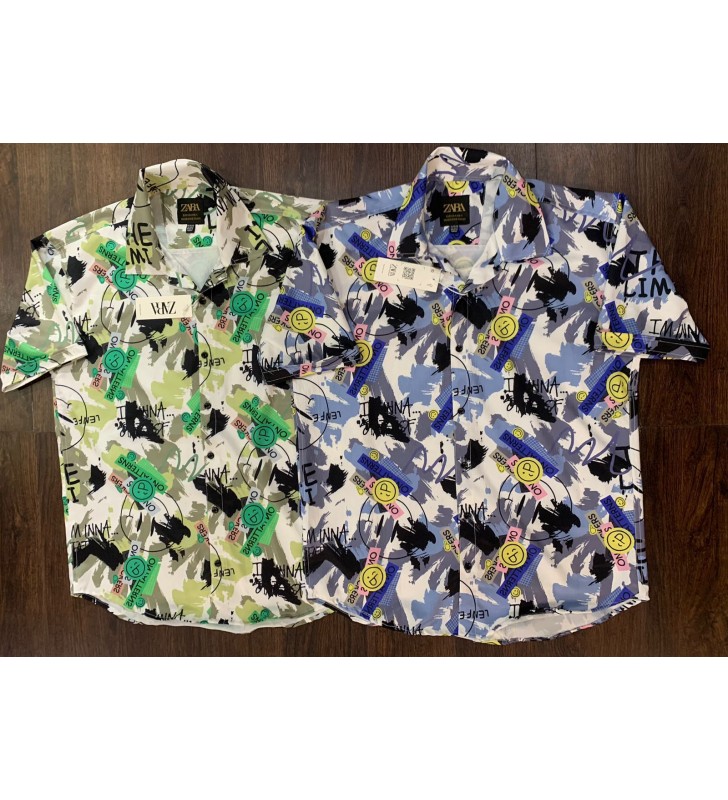 Blue and Green Premium Printed Casual Slim Fit Shirts