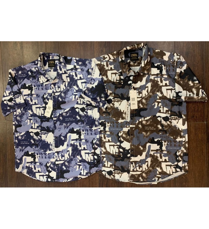 Blue and Brown with different colors on off white printed shirts