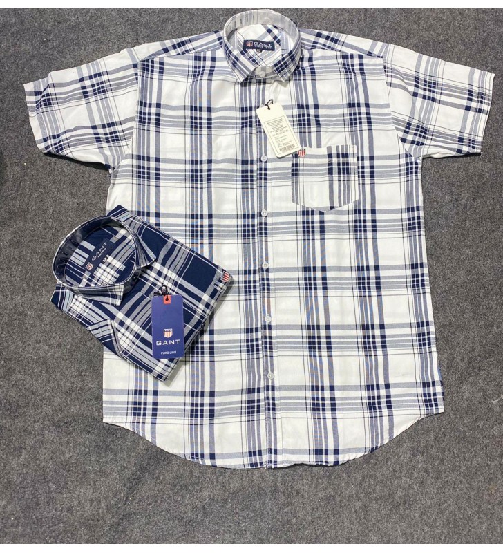 White & Blue Check Shirts Cotton