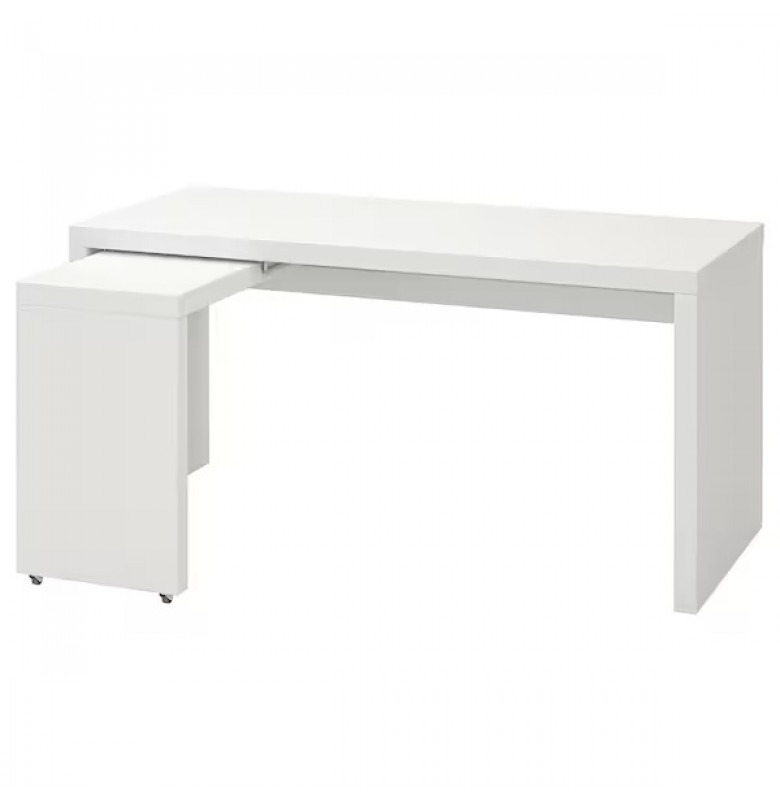 White MALM Desk With Pull-Out Panel